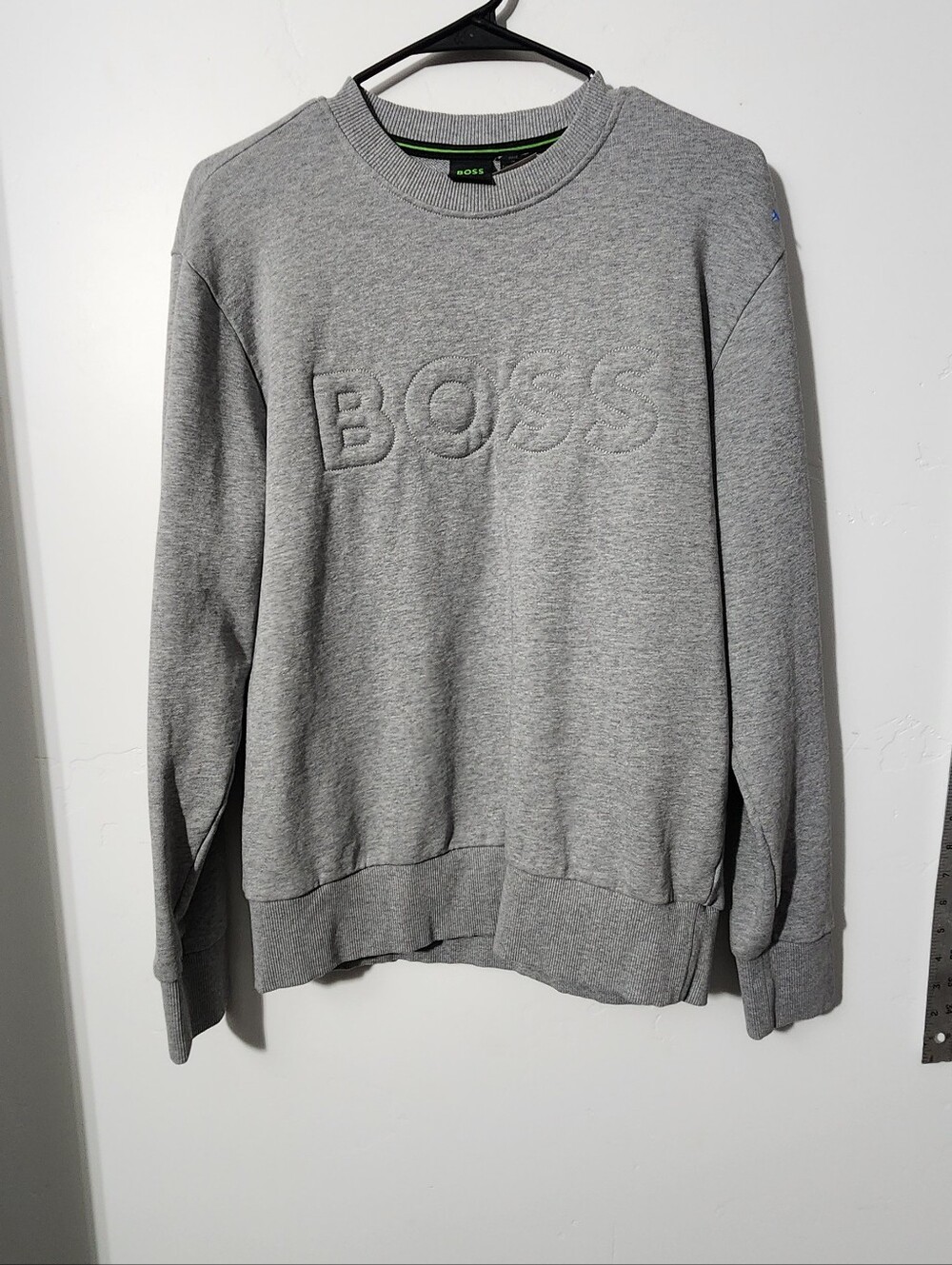 Boss Grey Embossed Logo Crewneck Sweater